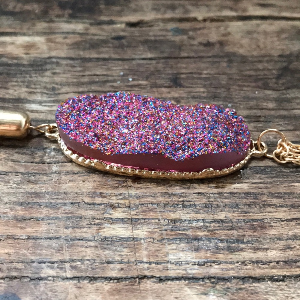 New! Purple Druzy Stone Tassel Necklace - Picture 4 of 8